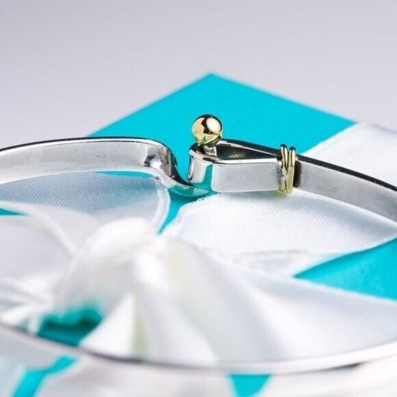 Tiffany & Co. Bracelet Vintage Hook & Eye Bangle 18K Gold & Sterling Silver 7” - Picture 7 of 10